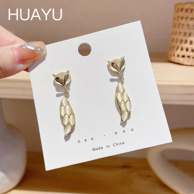 Cute Fox Earrings Korean-Style High-Grade Earrings Cat's Eye Earrings New Fashion Earrings for Women Summer