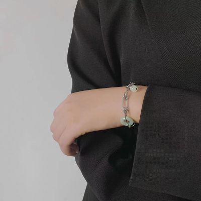 Special-Interest Design High-Grade Ring National Fashion Green Jade Bracelet Men and Women Cold Style Alloy Stitching Necklace Bracelet