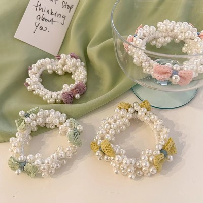 and Summer Comely Pearl Bracelet Flower Hairband Bun Cute Dual-Purpose Hair Rope High Ponytail Bow Hair Accessories