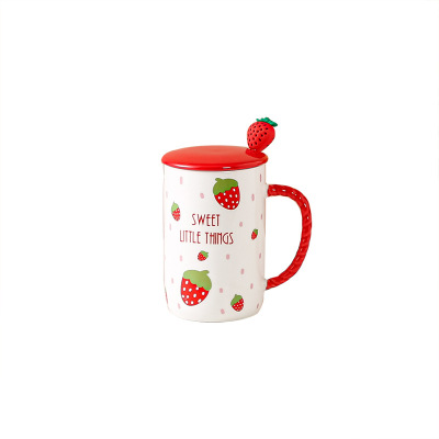 Ceramic Cup Breakfast Cup Large Capacity Cute Girl Heart with Cover Spoon Mug Creative Strawberry Type Water Cup