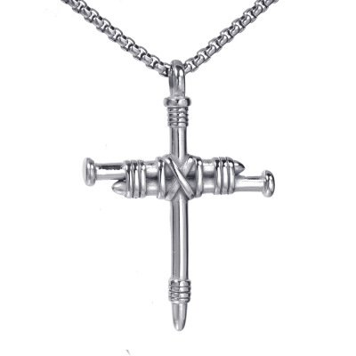 European and American Hot Cross Nail Men's Titanium Steel Necklace Personality New Double Nail Winding Pendant Jewelry