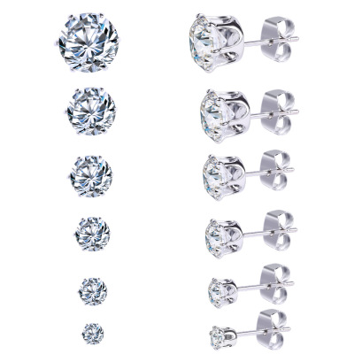 Cross-Border Amazon Hot Foreign Trade Non-Stainless Steel Studs Set Simple Combination 6 Pairs Set Zircon Ear Studs