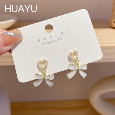 Niche Design Bowknot Earrings Pearl Flower High-Grade Earrings for Women Summer Light Luxury 2022 New Fashion Earrings