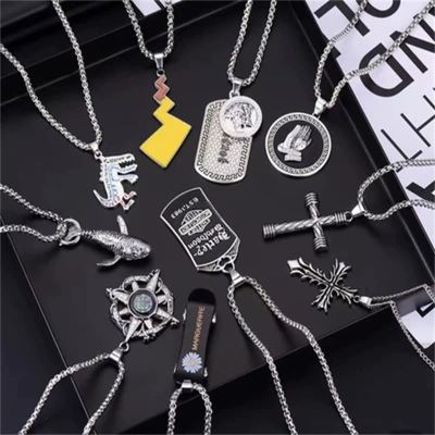 European and American Fashion Ins Hip Hop Necklace Men's and Women's Hiphop Simple Personality All-Matching Hoodie Sweater Chain Pendant Accessories