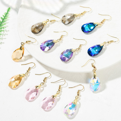 Natural Crystal Ins Ornament Handmade Earring Accessories High-Grade Light Luxury Zircon Long Austrian Crystal Earrings