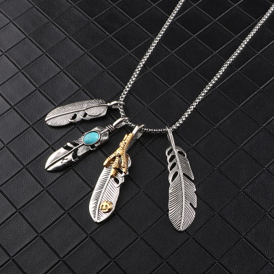 Feather Pendant Takahashi Same Necklace European and American Personalized 4 PCs Set Simple Hip Hop Long Sweater Chain Accessories Men
