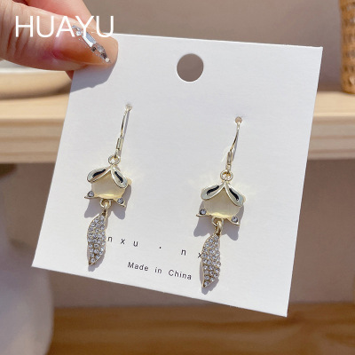 Opal Zircon Ear Studs 2022 New Trendy Fox Earrings Female Special-Interest Design High Sense Graceful Earrings