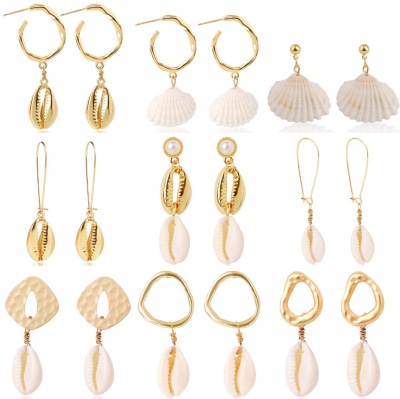 Cross-Border Bohemian Ins Style White Shell Stud Earrings Alloy Conch Shell Earrings Women 'S Natural Shell Earrings
