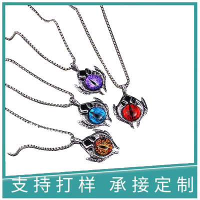 Europe and America Cross Border Vintage Punk Style Turkish Devil's Eye Alloy Pendant Stainless Steel Chain Necklace