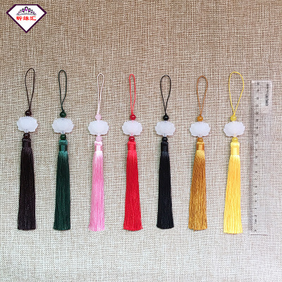 White Jade Lotus Tassel Fringe Retro Chinese Style Clothing Bag Pendants DIY Ornament Accessories Wholesale Small Hanging Ear