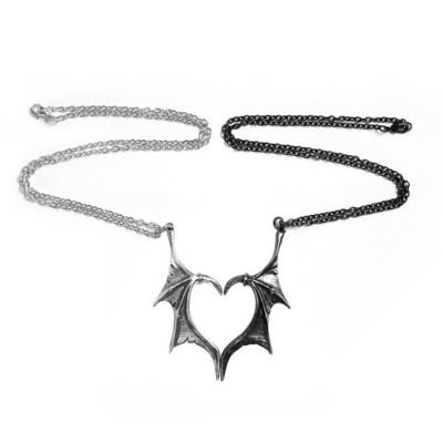 Cross-Border Foreign Trade Devil Wings Couple Necklace Gothic Retro Punk Hip Hop Style Heart Type Pendant Ornaments