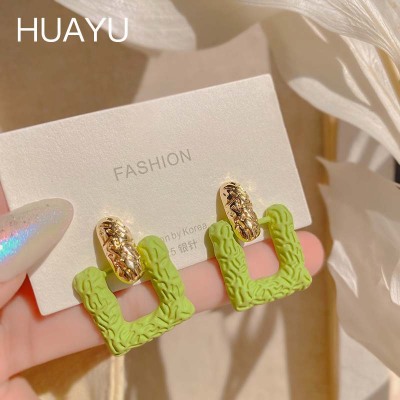 Sterling Silver Needle Summer Little Fresh Square Green Ear Studs Niche Design Earrings Green Mori Earrings Women