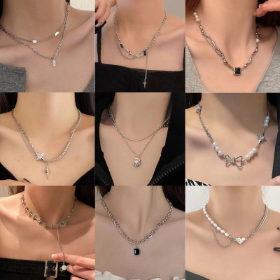 Women's Korean-Style Light Luxury Minority Ins Design Heart-Shaped Double-Layer Necklace All-Matching Hip Hop Internet Influencer Cold Style Necklace