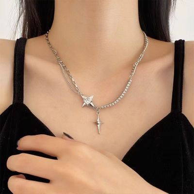 2022new Ins Style Light Luxury Minority Design Sense Eight-Pointed Stars Stitching Necklace Women's High-Grade Sweet Cool All-Matching Accessories