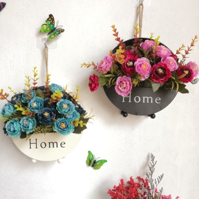 New Wholesale American Wrought Iron Wall-Mounted Flower Pot Flower Basket Wall Hanging Decoration Wall Hangings Living Room Bedroom Wall Decoration Supplies