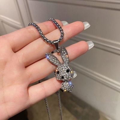 Trendy Cool Full Diamond Rabbit Necklace Female Ins Internet Celebrity Hip Hop Cool Pendant All-Matching Long Sweater Chain Factory Wholesale