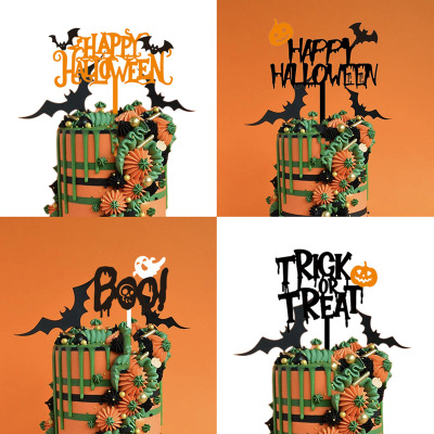 Halloween Acrylic Cake Insertion Double Layer Pumpkin Ghost Bat Halloween Cake Decoration Party Supplies