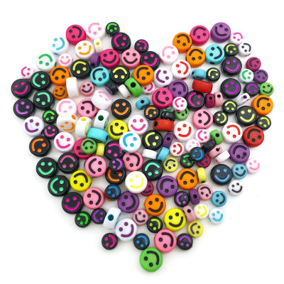 100 Pcs/pack Colorful Acrylic Concave Smiley Beads Cartoon Expression round DIY Beaded Bracelet Accessories
