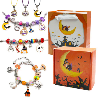 Halloween Children's DIY Large Hole Bead String Jewelry Gift Box Panjia Bracelet Girls Snake Bone Crystal Bracelet Set