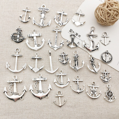 DIY Handcraft Jewelry Material Retro Antique Silver Boat Anchor Small Pendant 1 Earring Necklace Bracelet Pendant Manufacturer