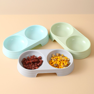 In Stock Wholesale Ins Macaron Color Small Oval Pet Double Bowl Simple Style Dog Bowl Food Basin Pet Bowl