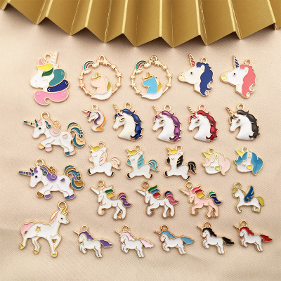 1 Oil Dripping Unicorn Alloy Pendant Strap Ear Studs Hanger DIY Accessories Handmade Earrings Ear Clip Ear Rings