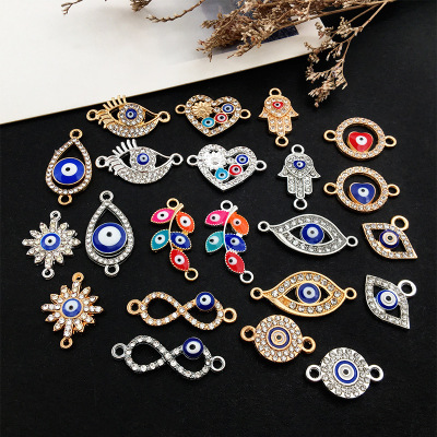 1 Devil's Eye Leaves Palm Love Eye Bracelet Necklace Accessories DIY Connection Drop Oil Alloy Ornament