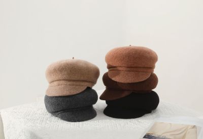 Designer Model Full Wool Newsboy Cap Women's Autumn and Winter Asymmetric Painter Cap British Style Temperament Wild Beret