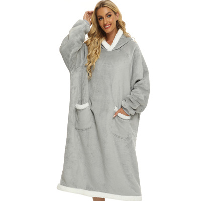 2022 Winter Blanket Lengthened Vertical Pocket Suede Lazy Blanket Flannel Lamb Wool TV Blanket Bathrobe