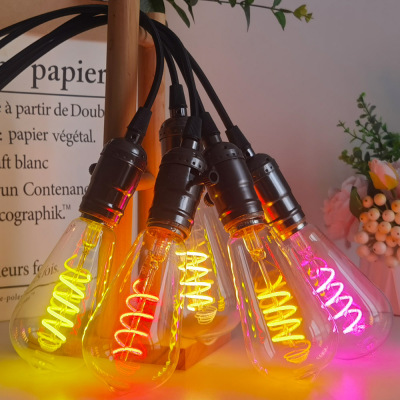 Led Colorful Neon Light Bubble St64 Color Spiral Dimming Indoor Creative Lighting E27 B22 Antique Filament Lamp