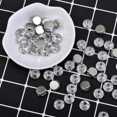 Stainless Steel Four-Ear Claw Inlaid round Two-Head Tip Acrylic Diamond Non-Hook Thread Design Shoes and Hats Clothing Hand Sewing Rhinestones