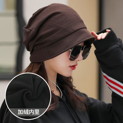 Hat Women's Autumn and Winter Korean Style Pullover Cap Fashionable All-Matching Women's Octagonal Cap Winter Fleece-Lined Warm Toque Sunshade