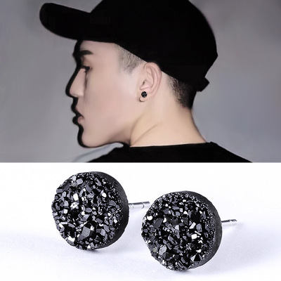 Ear Studs Men's Trendy Black Single Korean Men's Simplicity Graceful Personality Crystal Cluster Internet Celebrity Female Earrings