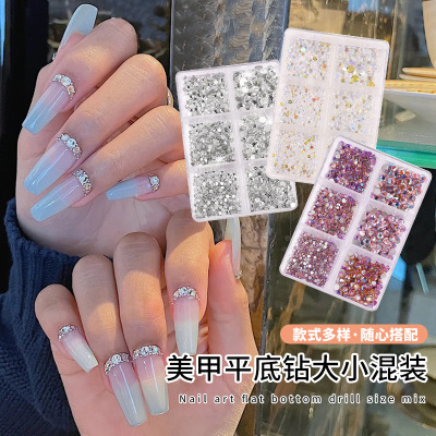 Manicure Jewelry Flat Mixed Color AB Porcelain White Champagne 6 Grid Nails Nail Ornament Stick-on Crystals DIY Nail Ornament Wholesale