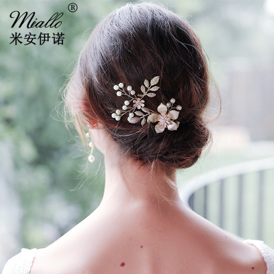 American Jewelry Dripping Oil Alloy Flower Handmade Pearl Barrettes Bridal Side Clip Wedding Dress Headdress Accessories