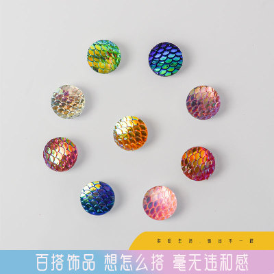 Resin Drill round Fish Scale Vug Smooth Plated AB Colorful Crystals Snake Pattern DIY Ornament Accessories