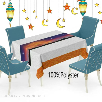 100% Polyster Ramadan Tablecloth Waterproof Digital Printing European Style Table Mat Non-Slip Ramadan