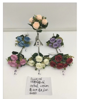 5-Head Korean Sweet Rose Artificial Flower Home Foreign Trade Decoration Bundled Flower Wholesale