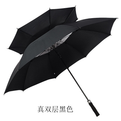 30-Inch Big Real Double-Layer Golf Umbrella Wind-Resistant Long Handle Umbrella Gift Advertising Umbrella Outdoor Printed Logo Wholesale