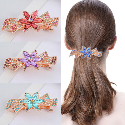 Hot Sale Large Rhinestone Ponytail Hairpin Headwear Female Crystal Flowers Updo Spring Clip Top Clip Hairpin Wholesale