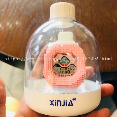 New Personality Sports Electronic Watch Creative Building Blocks Children Waterproof Watch Milk Tea Canned