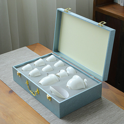 White Porcelain Teaware Set High-End Gift Chinese Simple White Jade Porcelain Kung Fu Tea Set Sets Company Activity Gift