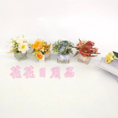 Artificial/Fake Flower Bonsai Ceramic Basin Iron Frame Rose Living Room Bedroom Dressing Table and Other Decorations