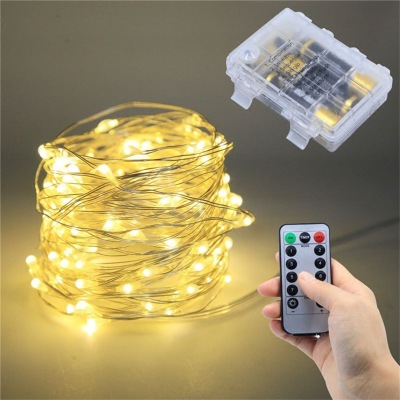 New Outdoor Multi-Mode Color Lighting Chain String Christmas Decorative Waterproof Battery Box Timing Remote Control Led Copper Wire Lighting Chain