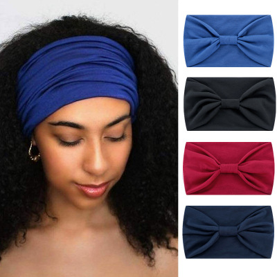 New European and American Solid Color Elastic Exercise Hair Band Wide-Brimmed Yoga Headband Sweat Headband Fashion Turban Hair Band Hair Accessories