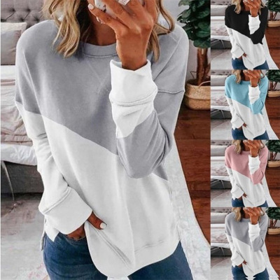 2022 European and American Foreign Trade Cross-Border Women's Clothing Amazon Hot Products Color Matching Crisscross Neckline round Neck Contrast Color Long-Sleeved Sweater