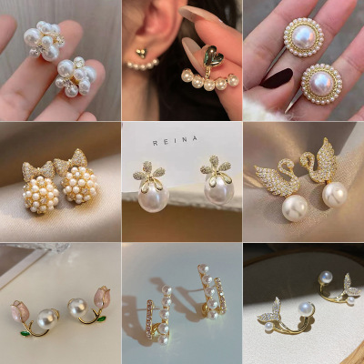 Silver Stud Earrings Sweet Tassel Dignified Flowers Earrings for Women Trendy Gentle and All-Match Earrings Wholesale