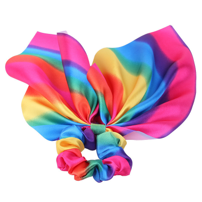 large rainbow hair tie scrunchie long scarf colorful satin scrunchies for hair girl woman butterfly scrunchies satin