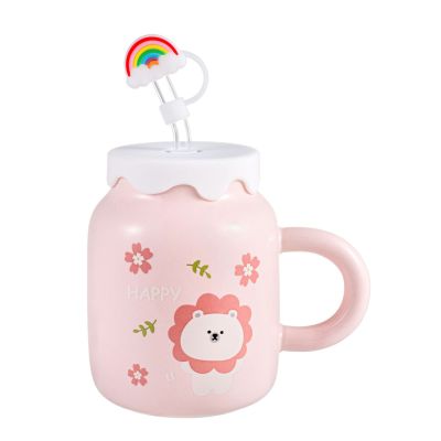 Rainbow Bear Ceramic Cup Manufacturer Mug Simple Couple Cup with Cover Spoon Coffee Cup Milk Cup Tea Cup