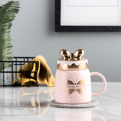 Nordic Butterfly Ceramic Cup European Style Lovers Ceramic Cup Ceramic Cup Household Ceramic Cup Creative Office Coffee Cup with Lid